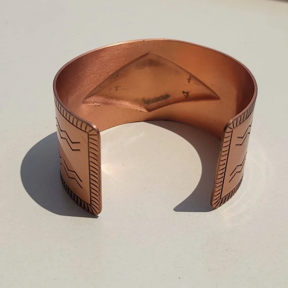 Vintage Bell Trading Post Copper Cuff Bracelet Rose Gold Geometric Stamped